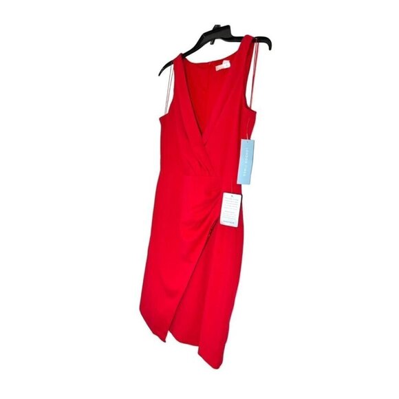 London Times Womens Red Sleeveless V Neck Ruched Sheath Dress Sz 8 New - Picture 3 of 6
